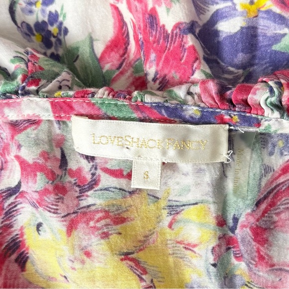 LOVESHACKFANCY Silk Cotton Floral Ruffle Trim Square Neck Mini Dress S - Picture 6 of 9